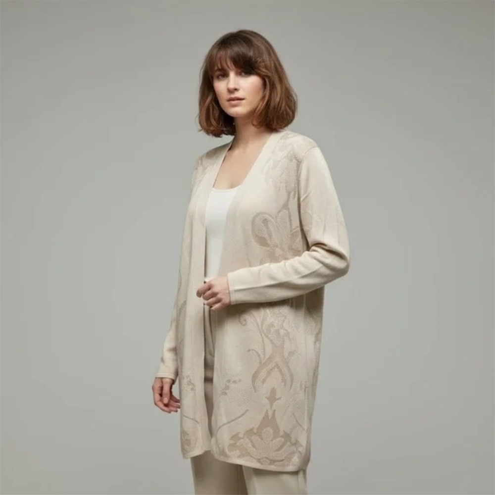 Dana Buchman Cream Cardigan with Subtle Pattern